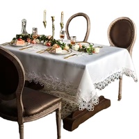 Nappe carrée blanche de style européen avec bord brodé, dentelle ajourée, housse de chaise Zhou Da Mao, tissu de nappe