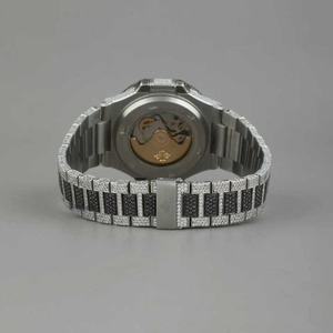 Reloj Automático de Acero Inoxidable con Moissanita Cultivada en Laboratorio, Esfera Negra con Diamantes Blancos, Reloj de Cuarzo de Lujo para Hombre, Estilo Hip Hop - Product Image 3