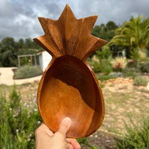 Cuencos de madera con forma de fruta vintage, cuenco de piña y pera - Product Image 2