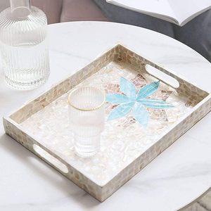 Plateau en nacre blanche fait à la main Plateau de service pour hôtels Maisons et restaurants Motif carré Commandes en gros - Product Image 5