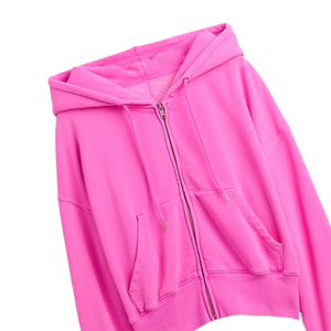 Women's Pink Zip Lined Hoodie Streetwear Oversized Fleece Sweatshirt Casual Eco-Friendly Hooded Jacket Soft Cotton Warm Winter - Product Image 4