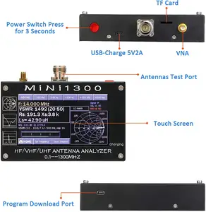 새로운 Mini600 Mini1300 HF/VHF/UHF 개미 SWR 안테나 분석기 0.1 ~ 600/1300MHz 멀티 미터 4.3 인치 스펙트럼 분석기