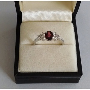 Handmade Women's 925 Sterling <b>Silver</b> <b>Ring</b> with Natural <b>Garnet</b> and White Topaz Shah Gems' Engagement & Promise Jewelry - Product Image 1