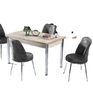 Ensemble de table à manger extensible de haute qualité FEY FURNITURE avec 6 chaises dorées, design moderne, plateau en aggloméré, pieds en métal - Meubles de maison - Product Image 1