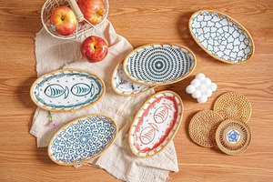 Vente en gros de plateau en porcelaine du Vietnam plat de service floral plateau de service en rotin panier de fruits tissé plateau à collation décoratif décor de cuisine - Product Image 4