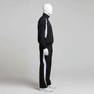 Ensemble de survêtement en nylon noir et blanc pour homme avec veste zippée à col montant et pantalon assorti, style streetwear décontracté - Product Image 4