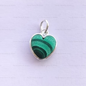 12mm Natural Malachite Heart Pendant with 925 Silver Bezel Setting Minimalist Jewelry Charm for Women Valentine's Gift Jewelry - Product Image 4