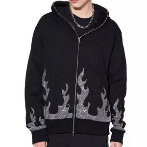 Sudadera con capucha de algodón 100% de peso pesado de alta calidad con logotipo personalizado Sudadera con capucha de diamantes de imitación French Terry Pullover Sudaderas con capucha gruesas - Product Image 4