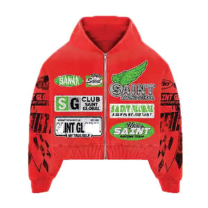 Personnalisé brillant ne tombe pas polaire surdimensionné Vintage acide lavage clouté strass en détresse sweat à capuche zippé hommes 100% coton hiver - Product Image 2