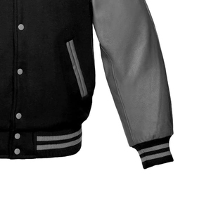 แจ็คเก็ตเบสบอลหนังแท้ปักลายสีดำสำหรับคู่รัก สไตล์นักศึกษา ขายดี แจ็คเก็ตเลตเตอร์แมนแขนหนังสำหรับผู้ชาย - Product Image 4