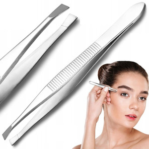 Pinzas Cosméticas Oblicuas de Acero de Alta Calidad, Tijeras Curvas Plateadas para Cejas con Punta Inclinada para Regulación - Product Image 1