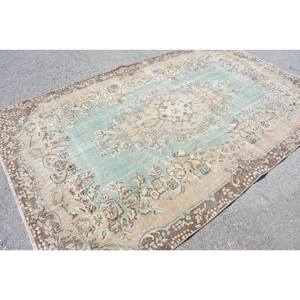 5ft วินเทจ7in x 9ft พรมตุรกี1in สีเขียวและน้ำตาลพรมสานแบนขนแกะพร้อมยางรองสำหรับตกแต่งห้องนั่งเล่น - Product Image 4