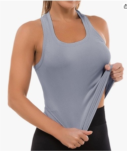 Femmes léger 100% coton entraînement débardeurs respirant sans couture Racerback Gym athlétique Yoga chemises soutien-gorge intégré décontracté - Product Image 2