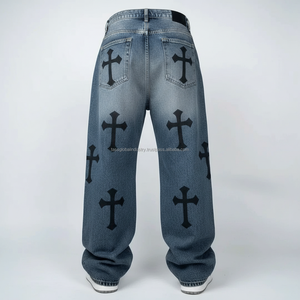 กางเกงยีนส์เดนิมสีดำสไตล์พังก์แบบใหม่สำหรับผู้ชายทรงฮาราจูกุโอเวอร์ไซส์ทรงหลวมสไตล์ดาร์กสตรีทแวร์ - Product Image 2