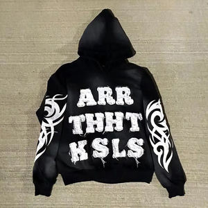 Último diseño, chándal desgastado con cremallera y lavado ácido, 500 Gsm, Sudadera con capucha de algodón de rizo francés y pantalones de chándal acampanados, chándal para hombres - Product Image 6