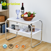 Table basse moderne à 2 niveaux avec structure en tube d'acier - Table d'appoint mobile pour salon, mobilier de maison, assemblage DIY, modèle TB73