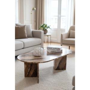 Modern Harmony Tokyo Marble Top Foldable <b>Adjustable</b> <b>Height</b> Coffee <b>Table</b> Rectangle Living Room Minimalist Wood Frame <b>Table</b> - Product Image 1