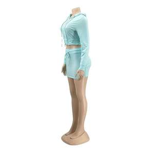 Nouveautés Kivotech : Ensemble jupe courte et sweat à capuche court pour femme, motif uni, vêtements d'été personnalisés - Product Image 3