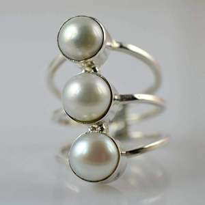 Freshwater White Round Pearl Bezel <b>Set</b> 925 Sterling <b>Silver</b> Handmade Boho June Birthstone <b>Ring</b> Perfect Gift for Her Birthday - Product Image 3