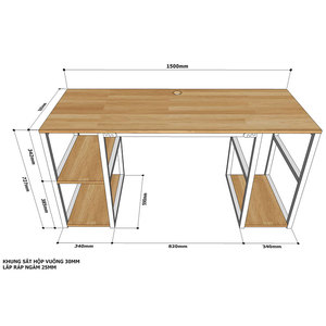 Solid Wood Computer <b>Desk</b> Iron Frame <b>Simple</b> Design Bookshelf Drawer Storage Shelves Rubberwood for Bedroom Application COD68044 - Product Image 4