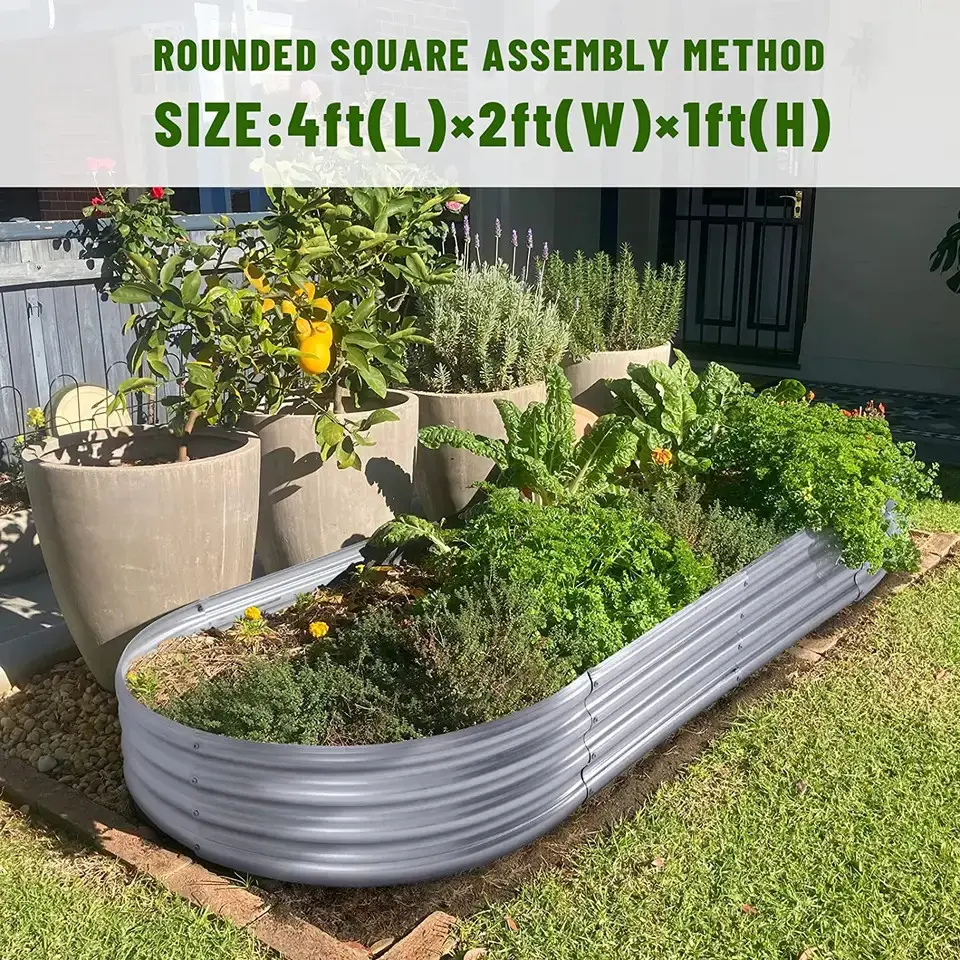Cama de jardín elevada de metal para verduras, flores, hierbas, caja de maceta grande de acero alto OEM al aire libre ODM diseño de decoración galvanizada