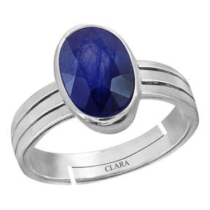 Oval Cut Blue Sapphire 3.9cts/4.25ratti 92.5 Sterling Silver <b>Adjustable</b> <b>Ring</b>-Bezal Setting Everyday Wear - Product Image 1