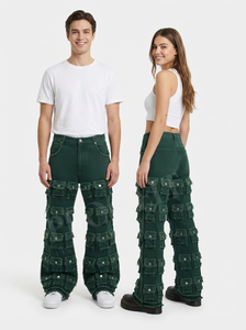 New Arrival Purple Color Vintage Denim Cargo Pants Front Back Multi Pocket Streetwear Loose Fit Utility Fashion Denim Trousers - Product Image 5