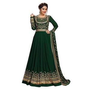 Trendmalls Femmes Ethnique Georgette Broderie Salwar Suit Anarkali Kurta Set avec Dupatta (G73-DarkGreen) pour Mariage - Product Image 1