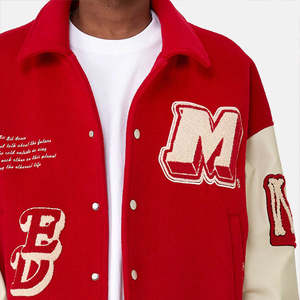 Chaquetas universitarias de hombre de talla grande de béisbol lisas con mangas de piel auténtica parcheadas con bordado de chenilla elegante personalizado al por mayor - Product Image 3