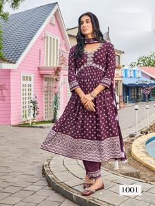 Impresión digital de rayón con bordado y colección de vestidos de corte Nazarene Dupatta Alia - Product Image 5