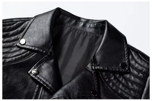 Veste de motard classique en similicuir noir pour hommes avec fermeture à glissière avant asymétrique Accents d'épaule Edgy et Moto Slim Fit - Product Image 6