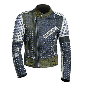 2025 Punk Rock veste en cuir pour hommes avec argent clouté Rock Punk Style Ace Star veste pour hommes - Product Image 1