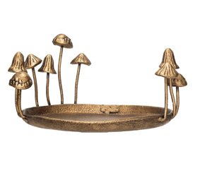 Plateau en fonte d'or antique avec design champignon unique Vaisselle élégante en laiton pour la maison Hôtel Restaurant Utilisation émail opaque - Product Image 1