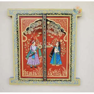 Artículo decorativo para colgar en la pared con marco de ventana de madera pintado a mano - Product Image 3