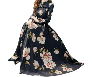 Vestido Casual de Mujer con Encaje Floral, Estilo Línea A, Largo Maxi, Dobladillo Holgado, Mangas Largas, Cintura Baja, Adorno de Borlas - Ropa Femenina Elegante - Product Image 4