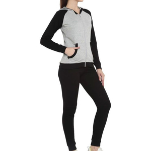Ensemble de survêtement pour femme à manches longues, uni, coupe ajustée, 100% coton molletonné, deux pièces, survêtement personnalisé, pull-over, survêtement de sport pour femme - Product Image 1