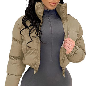 2024 Women Winter Jacket Custom logo Ladies Crop <b>Top</b> Casual Letter Embroidery <b>Bubble</b> Bomber Crop Puffer Jacket - Product Image 1