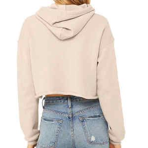 Breathable Winter Women's Crop Hoodies Fleece <b>Long</b> <b>Sleeve</b> Hooded Sweatshirt Custom Solid <b>Cropped</b> <b>Top</b> 100% Cotton - Product Image 2