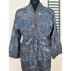 Boho Style Soft Silk Kimono for Men Patola Printed Elegant House or <b>Beach</b> <b>Robe</b> with Decorative Belt 1 Piece - Product Image 2