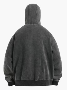 Heavyweight 100% algodón sudaderas con capucha de gran tamaño pulóver máscara pesada ropa de calle gruesa con cremallera cara cubierta lavada Sudadera con capucha C sudaderas con capucha sólidas - Product Image 2