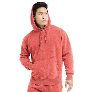 Venta al por mayor personalizable de alta calidad de los hombres de ajuste regular 100% sudaderas con capucha de lana de algodón de moda lavado con ácido estilo desgastado - Product Image 1