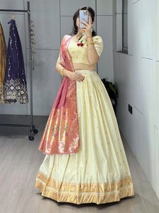 Lehenga Choli en soie Paithani rose pour femmes avec dupatta de créateur, tenue ethnique de mariée - Product Image 5