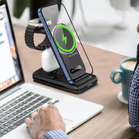 Chargeur Sans Fil Magnétique Pliable 3-en-1 15 W Multifonction à Charge Rapide, Support pour Téléphone, Montre et Écouteurs