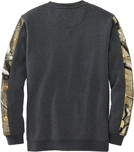 Men's Orange Fleece Crew Neck <b>Pullover</b> Sweatshirt With Camouflage Deer Applique Design Regular Fit Autumn Casual Wear - Product Image 6