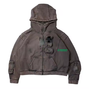 <b>Black</b> Zipper Hoodie High Quality 100% Cotton <b>Fleece</b>/French Terry Quick Dry Breathable Casual Streetwear Unisex Custom Logo Front - Product Image 3