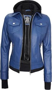 Custom Women's Hooded <b>Leather</b> <b>Jacket</b> Genuine Lambskin <b>Jacket</b> with Removable Hood by Leading Manufacturer and Exporter - Product Image 2