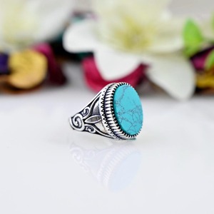 Bague classique bijoux pour femmes argent Boho Style bijoux 925 argent Sterling Turquoise pierres précieuses à la main bague cadeau pour femme - Product Image 2
