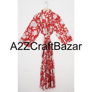 Kimono indien pour femmes, 100 % coton, imprimé à la main, floral, maxi long, couvre-vêtement de plage, vêtements de nuit, kimono, style long, lavable - Product Image 2