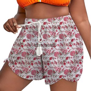 Shorts en coton imprimé Bagru avec cordon de serrage à la taille pour femme – Tenue d'été décontractée en coton imprimé bloc avec cordon de serrage - Product Image 6