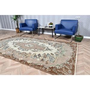 5.5x9.6 ft Large Vintage Turkish Rug, <b>Brown</b> Floral <b>Wool</b> Rug - Product Image 4